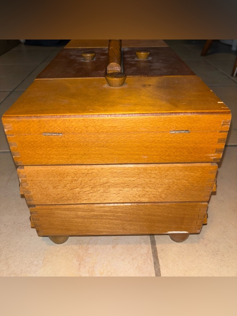 Antique Mid-Century Poland Beechwood Cantilever Sewing Box 1970-1980 - Picture 8 of 12